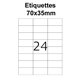 Étiquettes adhésives, 70x35mm , (24étiquettes/feuille) - blanc - 20 feuilles