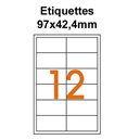 Étiquettes adhésives, 97x42,4mm, (12étiquettes/feuille) - blanc - 20 feuilles