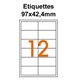 Étiquettes adhésives, 97x42,4mm, (12étiquettes/feuille) - blanc - 20 feuilles