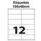 Étiquettes adhésives, 105x48mm , (12étiquettes/feuille) - blanc - 20 feuilles