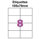 Étiquettes adhésives, 105x70mm, (8étiquettes/feuille) - blanc - 20 feuilles