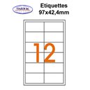 Étiquettes adhésives, 97x42,4mm, (12étiquettes/feuille) - blanc - 20 feuilles
