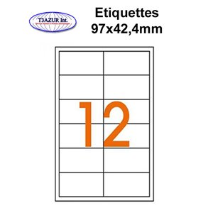 Étiquettes adhésives, 97x42,4mm, (12étiquettes/feuille) - blanc - 20 feuilles