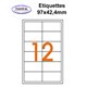 Étiquettes adhésives, 97x42,4mm, (12étiquettes/feuille) - blanc - 20 feuilles