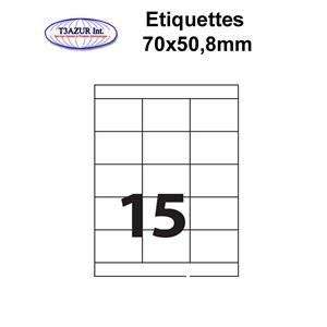Étiquettes adhésives, 70x50,8mm, (15étiquettes/feuille) - blanc - 20 feuilles