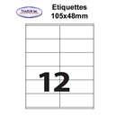 Étiquettes adhésives, 105x48mm, (12étiquettes/feuille) - blanc - 50 feuilles