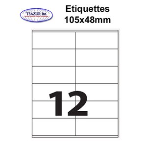 Étiquettes adhésives, 105x48mm, (12étiquettes/feuille) - blanc - 50 feuilles