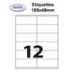 Étiquettes adhésives, 105x48mm, (12étiquettes/feuille) - blanc - 50 feuilles