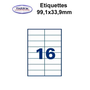 Étiquettes adhésives, 99,1x33,9mm, (16étiquettes/feuille) - blanc - 50 feuilles