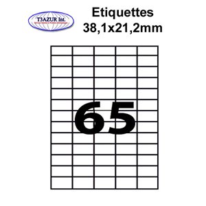 Étiquettes adhésives, 38,1x21,2mm, (65étiquettes/feuille) - blanc - 20 feuilles