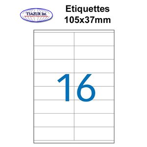 Étiquettes adhésives, 105x37mm, (16étiquettes/feuille) - blanc - 20 feuilles