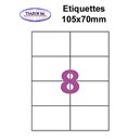 Étiquettes adhésives, 105x70mm, (8étiquettes/feuille) - blanc - 20 feuilles