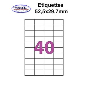 Étiquettes adhésives, 52,5x29,7mm, (40étiquettes/feuille) - blanc - 20 feuilles