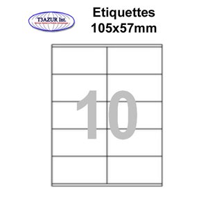 Étiquettes adhésives, 105x57mm, (10étiquettes/feuille) - blanc - 20 feuilles