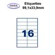 Étiquettes adhésives, 99,1x33,9mm, (16étiquettes/feuille) - blanc - 20 feuilles