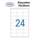 Étiquettes adhésives, 70x35mm , (24étiquettes/feuille) - blanc - 50 feuilles