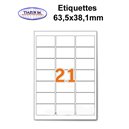 Étiquettes adhésives, 63,5x38,1mm, (21étiquettes/feuille) - blanc - 20 feuilles