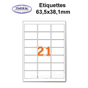 Étiquettes adhésives, 63,5x38,1mm, (21étiquettes/feuille) - blanc - 20 feuilles