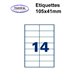 Étiquettes adhésives, 105x41mm, (14étiquettes/feuille) - blanc - 20 feuilles