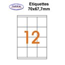 Étiquettes adhésives, 70x67,7mm, (12étiquettes/feuille) - blanc - 20 feuilles