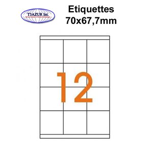 Étiquettes adhésives, 70x67,7mm, (12étiquettes/feuille) - blanc - 20 feuilles