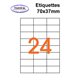 Étiquettes adhésives, 70x37mm , (24étiquettes/feuille) - blanc - 50 feuilles