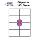 Étiquettes adhésives, 105x74mm, (8étiquettes/feuille) - blanc - 20 feuilles