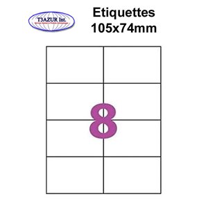Étiquettes adhésives, 105x74mm, (8étiquettes/feuille) - blanc - 20 feuilles