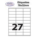 Étiquettes adhésives, 70x32mm, (27étiquettes/feuille) - blanc - 20 feuilles