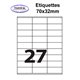 Étiquettes adhésives, 70x32mm, (27étiquettes/feuille) - blanc - 20 feuilles