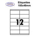 Étiquettes adhésives, 105x48mm , (12étiquettes/feuille) - blanc - 50 feuilles