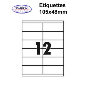 Étiquettes adhésives, 105x48mm , (12étiquettes/feuille) - blanc - 50 feuilles