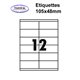 Étiquettes adhésives, 105x48mm , (12étiquettes/feuille) - blanc - 50 feuilles