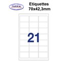 Étiquettes adhésives, 70x42,3mm , (21étiquettes/feuille) - blanc - 20 feuilles