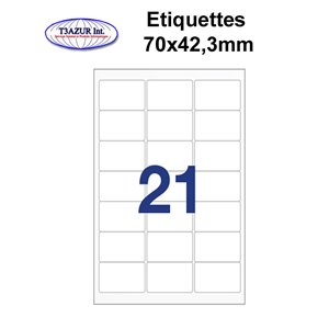 Étiquettes adhésives, 70x42,3mm , (21étiquettes/feuille) - blanc - 20 feuilles