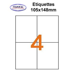 Étiquettes adhésives, 105x148mm, (4étiquettes/feuille) - blanc - 50 feuilles