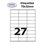 Étiquettes adhésives, 70x32mm, (27étiquettes/feuille) - blanc - 50 feuilles