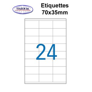 Étiquettes adhésives, 70x35mm , (24étiquettes/feuille) - blanc - 20 feuilles