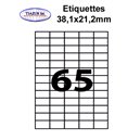 Étiquettes adhésives, 38,1x21,2mm, (65étiquettes/feuille) - blanc - 50 feuilles