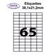 Étiquettes adhésives, 38,1x21,2mm, (65étiquettes/feuille) - blanc - 50 feuilles