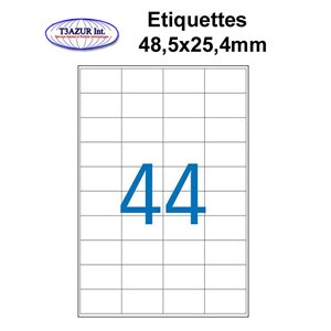 Étiquettes adhésives, 48,5x25,4mm, (44étiquettes/feuille) - blanc - 20 feuilles