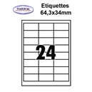 Étiquettes adhésives, 64,3x34mm, (24étiquettes/feuille) - blanc - 20 feuilles
