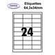 Étiquettes adhésives, 64,3x34mm, (24étiquettes/feuille) - blanc - 10 feuilles
