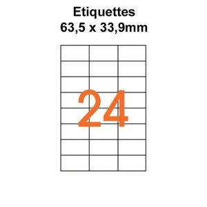 Étiquettes adhésives, 63.5 x 33.9mm, (24étiquettes/feuille) - blanc - 20 feuilles