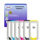 T3AZUR - Lot de 6 Cartouches compatibles HP n°727 PBk,C,M,Y,G,PMat