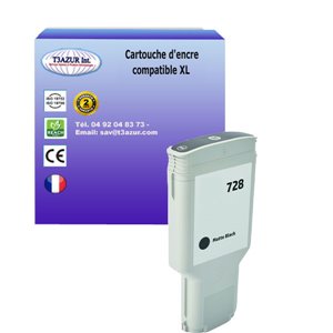 T3AZUR -Cartouche compatible HP 728XL (F9J68A/F9J64A) Noire Matt