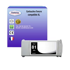 T3AZUR - Cartouche recyclé pour HP n°81XL (C4930A) - Noire  