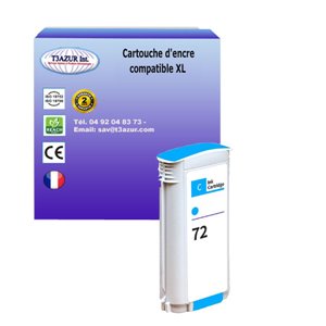 T3AZUR - Cartouche compatible pour HP n°72 (C9371A) - Cyan