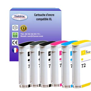T3AZUR - Lot de 6  Cartouche compatible pour HP n°72