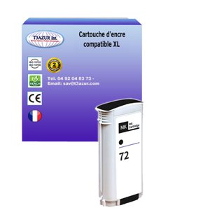 T3AZUR - Cartouche compatible avec l'imprimante HP remplace HP n°72 (C9403A) - Noire Matt